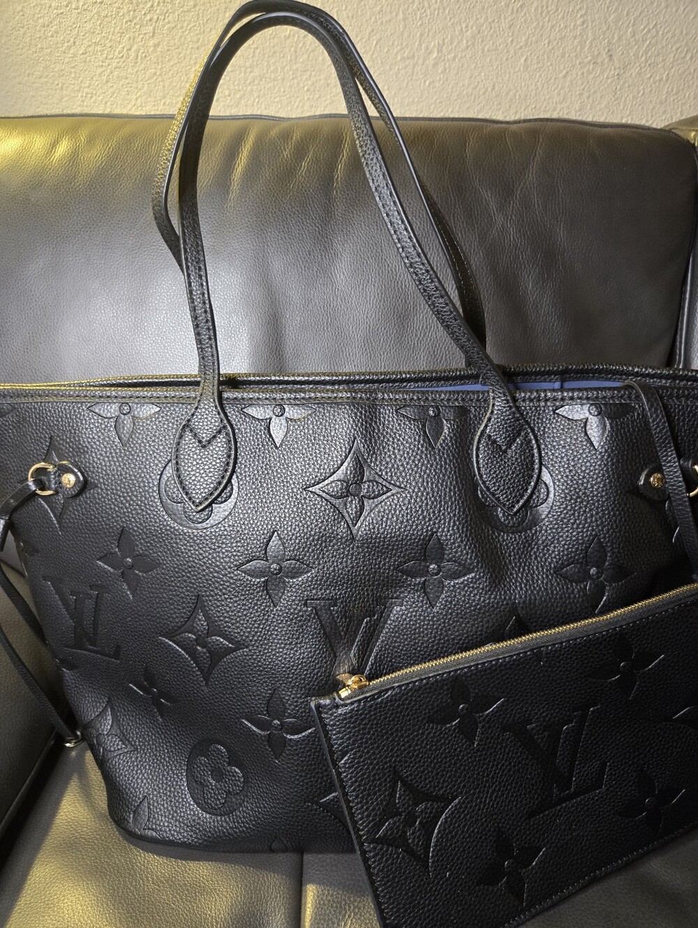 Unbranded Black Monogram Tote with Removable Pouch